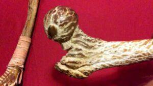 This bone has a huge human eyeball carved into it and it looks violent and disturbed